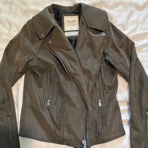 Abercrombie and Fitch Vegan Suede Moto Jacket in Olive Green